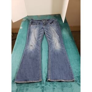 American Eagle Jeans Sz 8 Short Womens Blue Stretch Pants Mid Rise Artist Flared